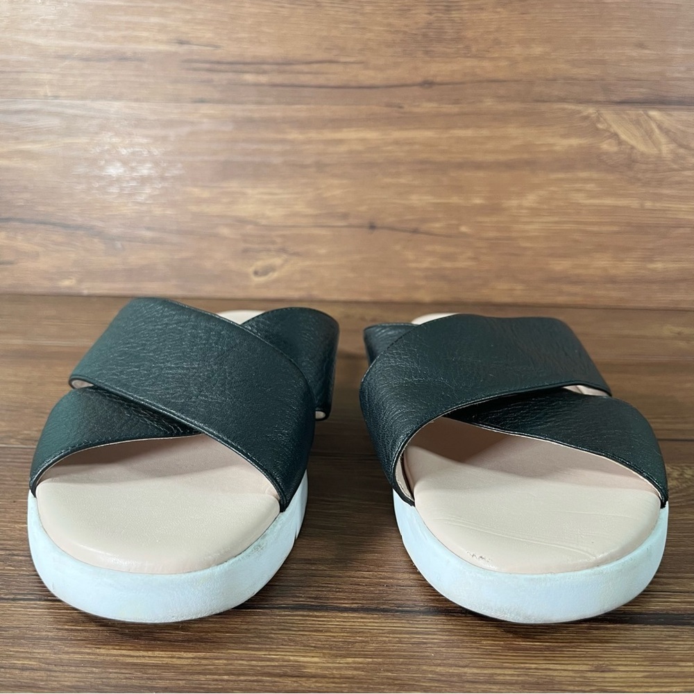 COLE HAAN ZEROGRAND Criss Cross Black Leather Slides Sandals Women’s Size 9.5C - Picture 3 of 10